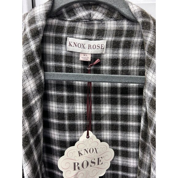 Knox Rose Women’s Open Front Asymmetrical Checkered Cardigan Top Black White XL - Picture 6 of 12